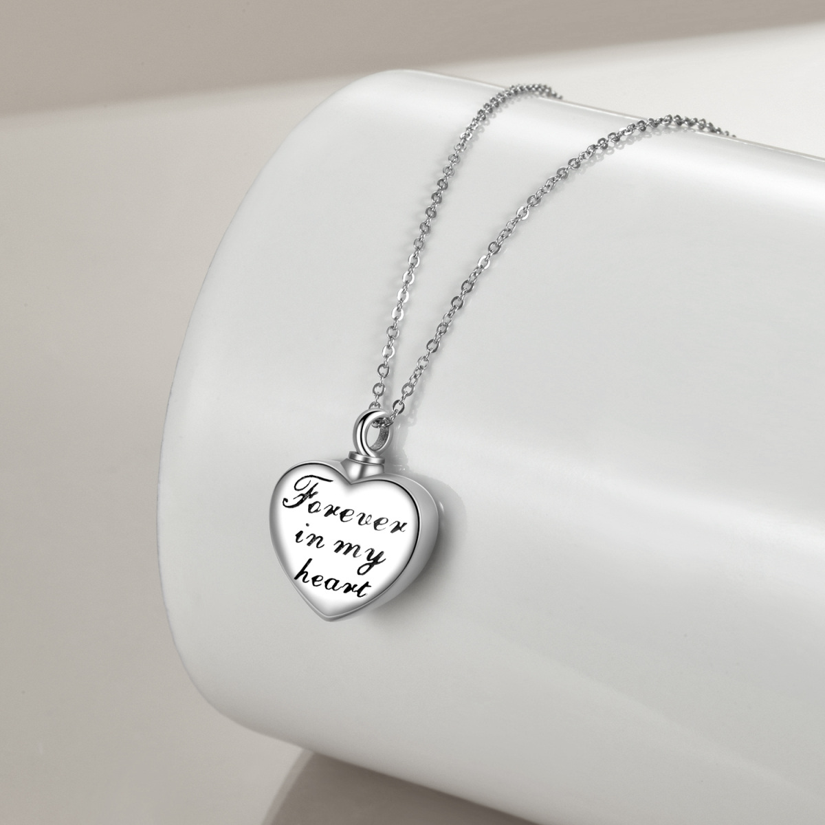 Collar de plata de ley con circonita cúbica Elefante y urna de corazón con palabra grabada-4