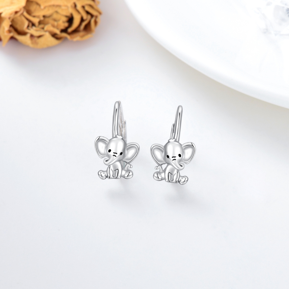 Sterling Silver Elephant Lever-back Earrings-3