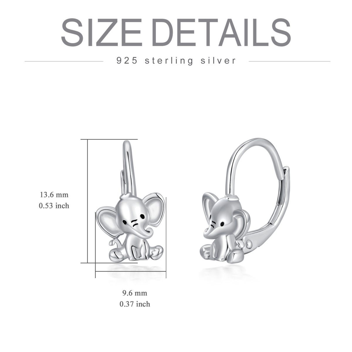 Sterling Silber Elefant Ohrringe mit Hebelrückseite-5