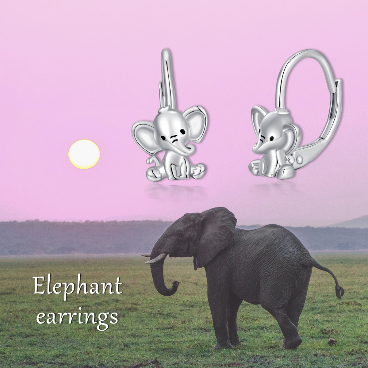 Sterling Silver Elephant Lever-back Earrings-6