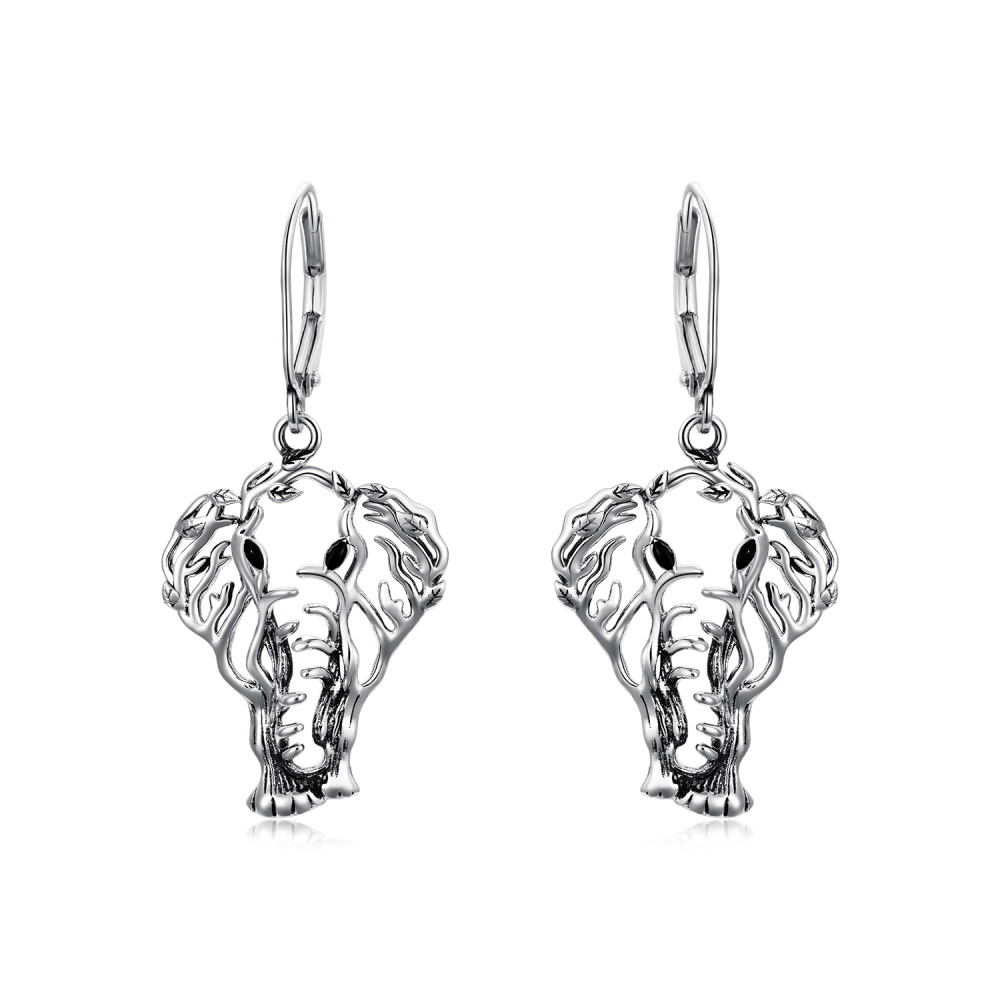 Pendientes de plata de ley con forma de elefante-1