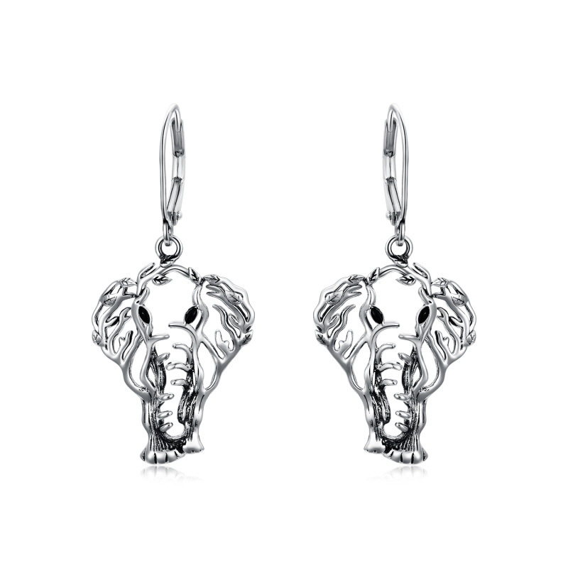 Sterling Silver Elephant Lever-back Earrings