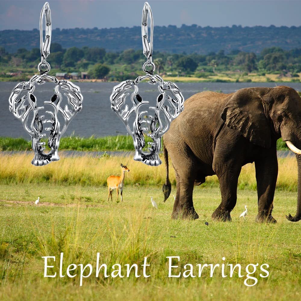 Pendientes de plata de ley con forma de elefante-5