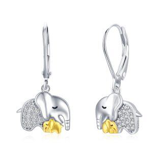 Sterling Silver Cubic Zirconia Elephant Lever-back Earrings-24