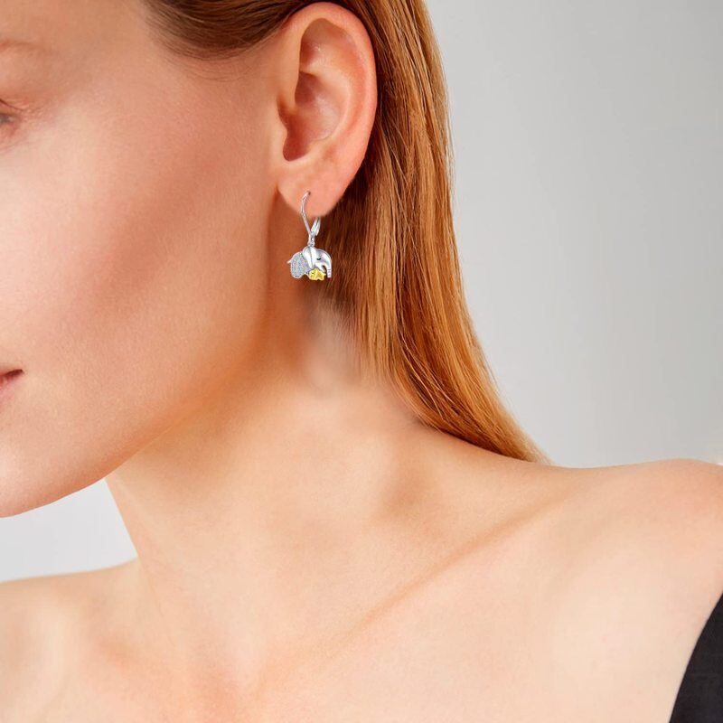 Sterling Silver Cubic Zirconia Elephant Lever-back Earrings-2