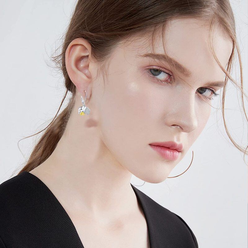 Sterling Silver Cubic Zirconia Elephant Lever-back Earrings-3