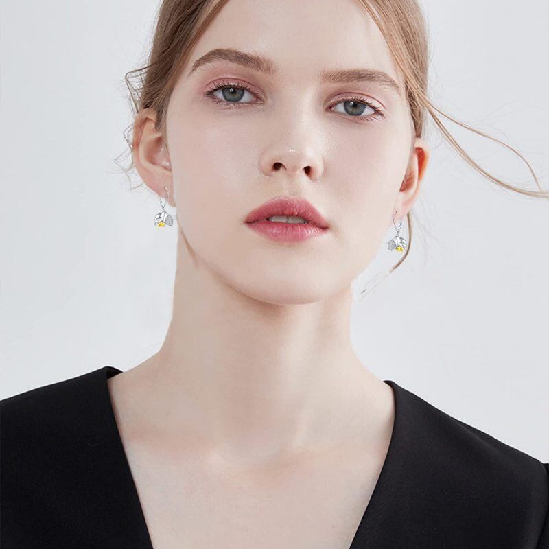 Sterling Silver Cubic Zirconia Elephant Lever-back Earrings-4