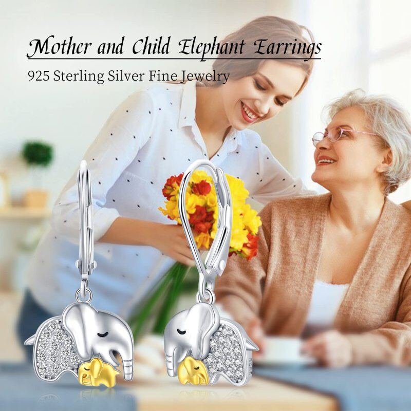 Sterling Silver Cubic Zirconia Elephant Lever-back Earrings-5