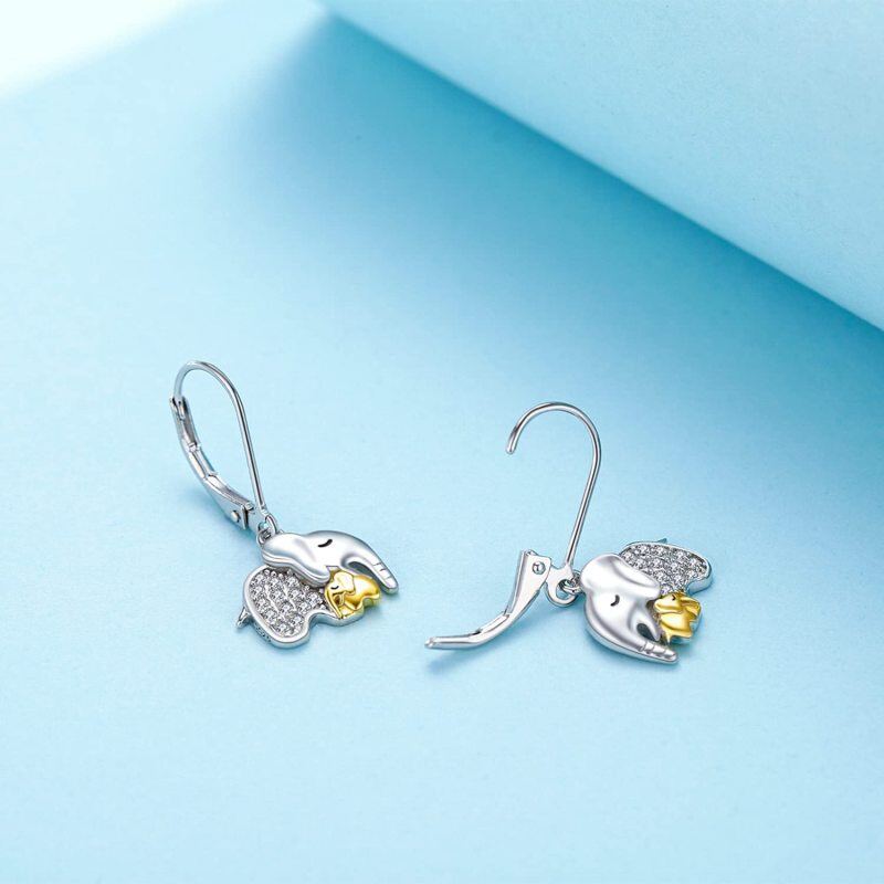 Sterling Silver Cubic Zirconia Elephant Lever-back Earrings-6
