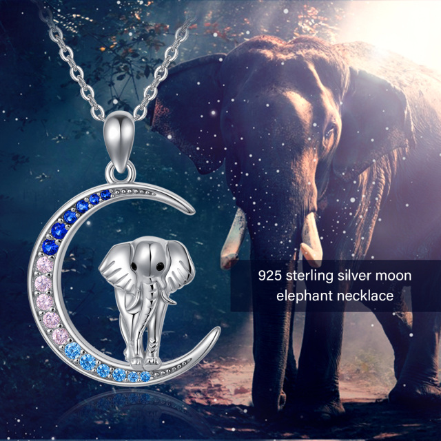 Collier en argent sterling avec pendentif éléphant et lune en zircon cubique-7