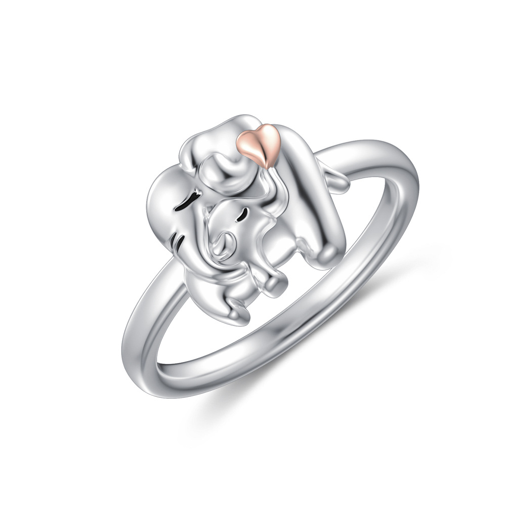 Anello bicolore in argento sterling con elefante per la mamma-1
