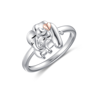 Sterling Silver Two-tone Elephant & Mother Ring-23