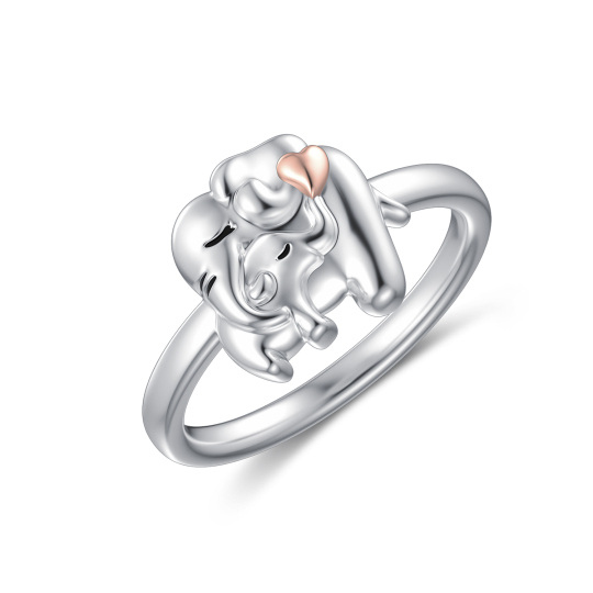 Sterling Silver Two-tone Elephant & Mother Ring