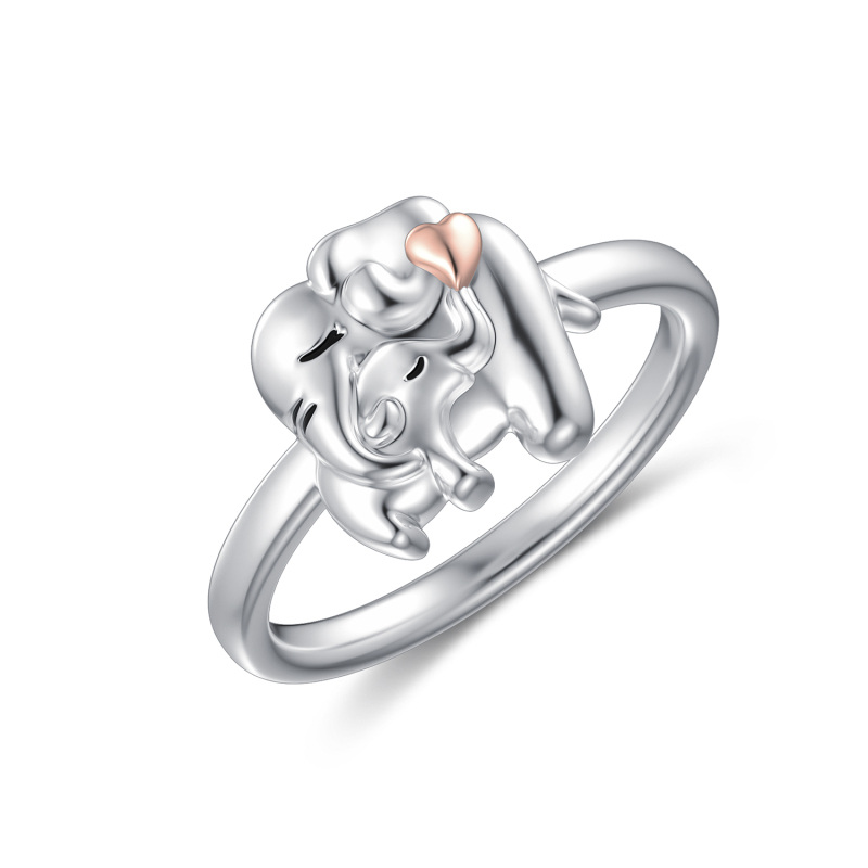Sterling Silver Two-tone Elephant & Mother Ring-15