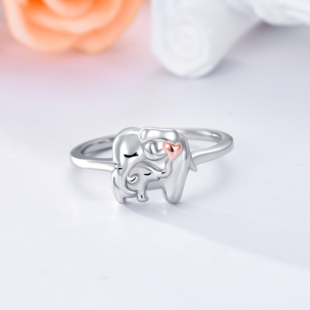Anello bicolore in argento sterling con elefante per la mamma-3