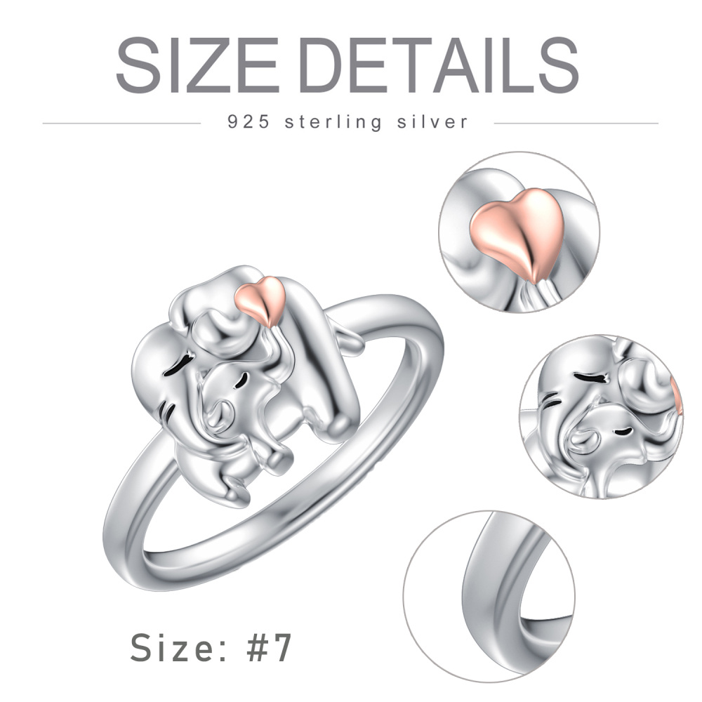 Anello bicolore in argento sterling con elefante per la mamma-4