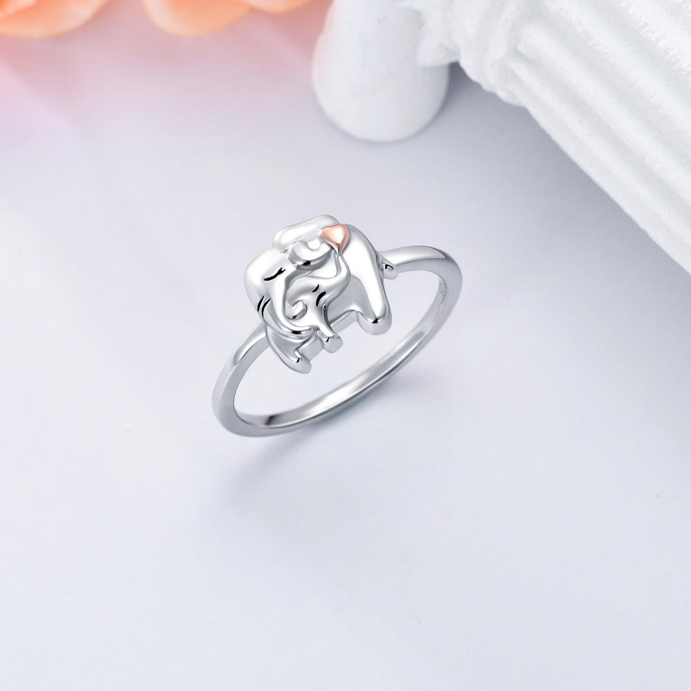 Anello bicolore in argento sterling con elefante per la mamma-5