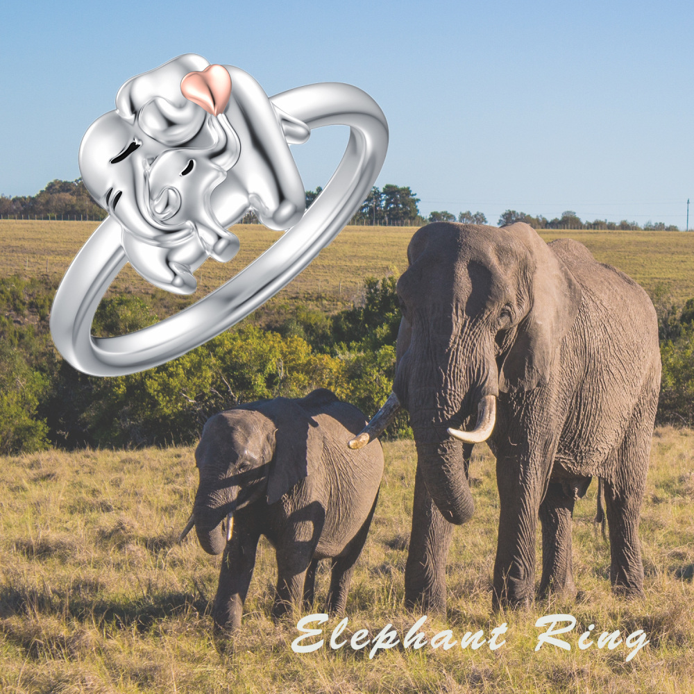 Anello bicolore in argento sterling con elefante per la mamma-6