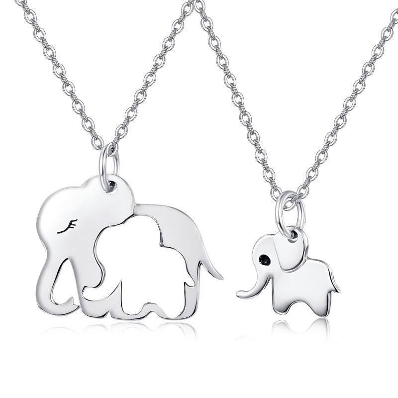 Sterling Silver Elephant Parents With Children Pendant Necklace For Women-1