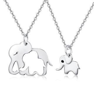 Sterling Silver Elephant Parents With Children Pendant Necklace For Women-36