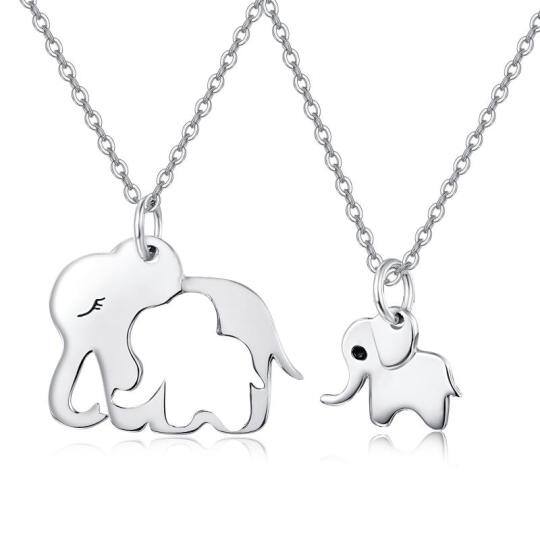 Sterling Silber Elefant & Eltern & Kinder Anhänger Halskette