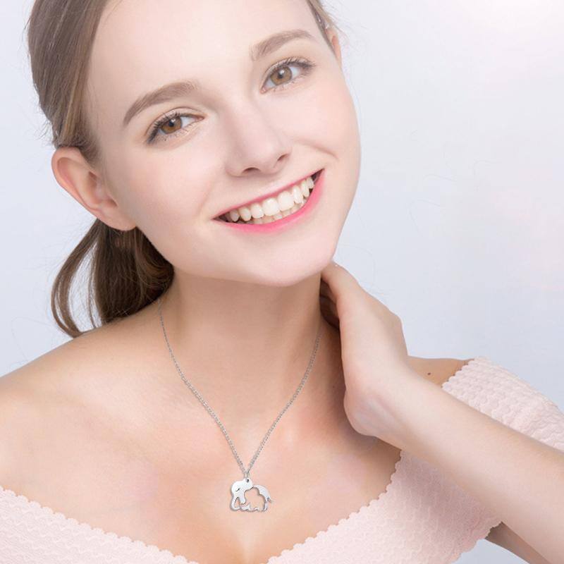 قلادة نسائية من الفضة الإسترلينية بتصميم فيل مع أطفالهم-3