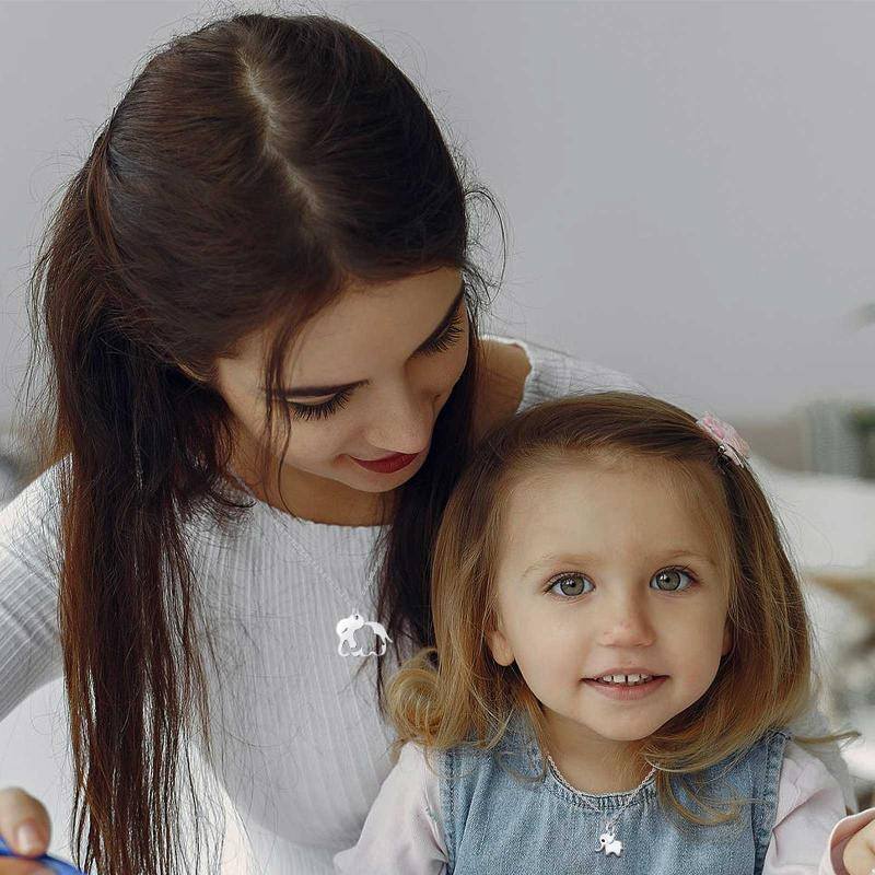 قلادة نسائية من الفضة الإسترلينية بتصميم فيل مع أطفالهم-4