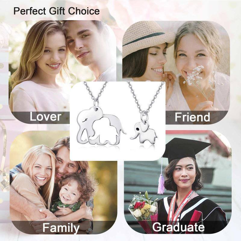 Sterling Silver Elephant Parents With Children Pendant Necklace For Women-5