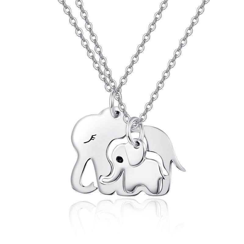 Sterling Silver Elephant Parents With Children Pendant Necklace For Women-6