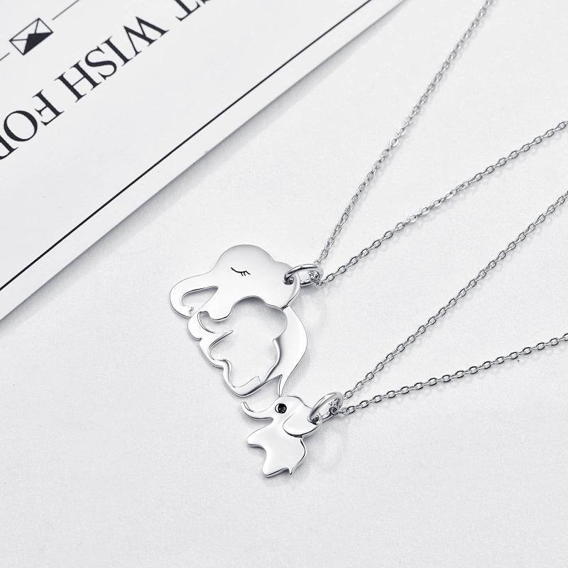 Sterling Silver Elephant Parents With Children Pendant Necklace For Women-7