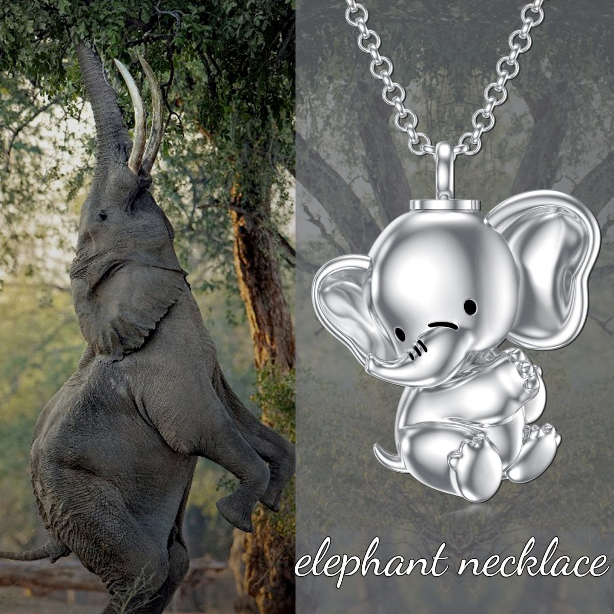 Collar Urna Colgante Elefante Plata de Ley para Cenizas-5