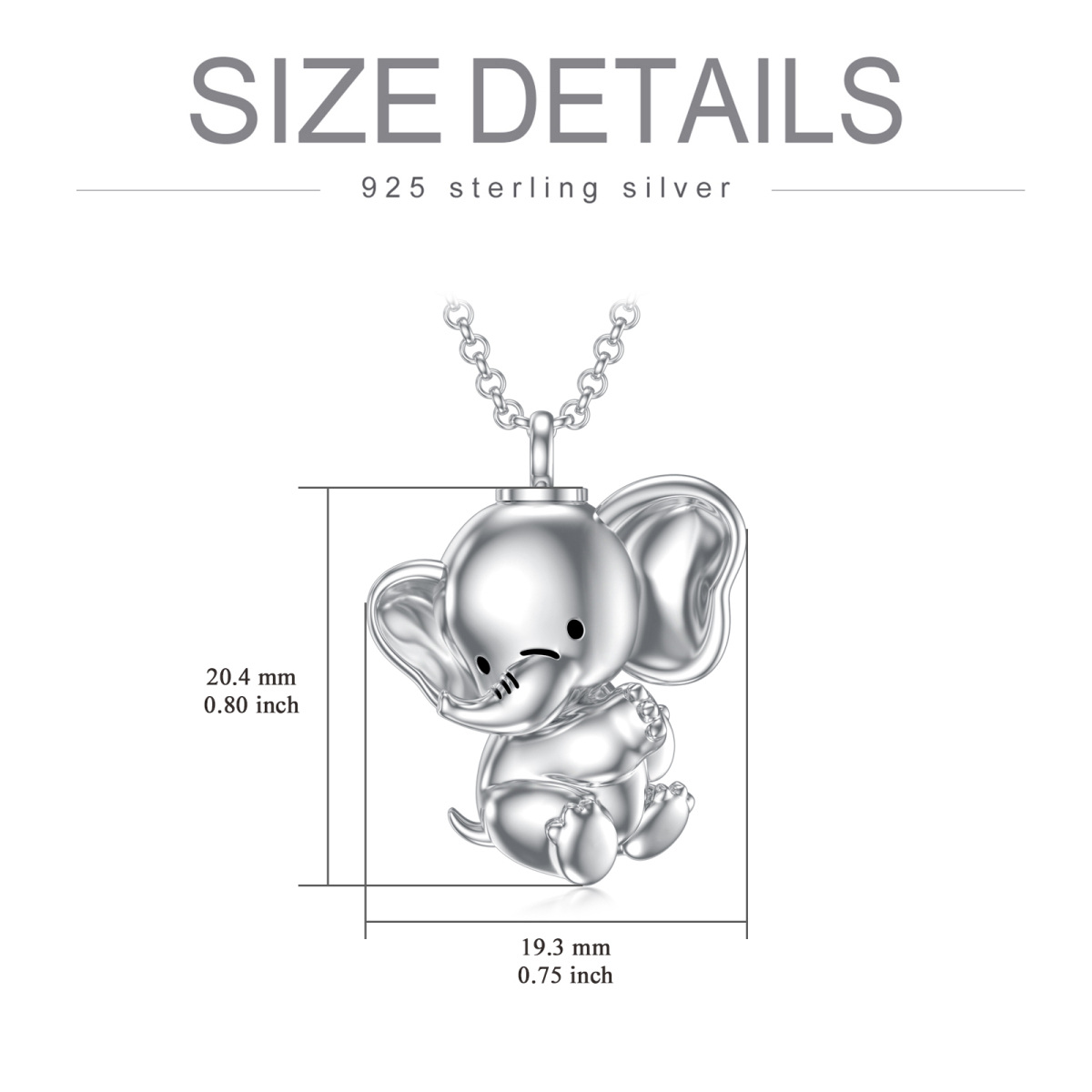 Sterling Silber Elefant Anhänger Urne Halskette für Asche-6