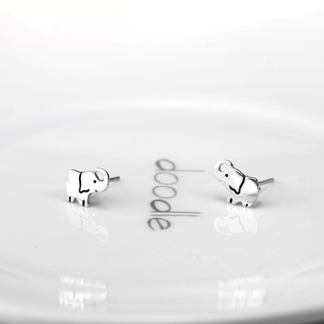 Sterling Silver Elephant Stud Earrings for Girls Women-2