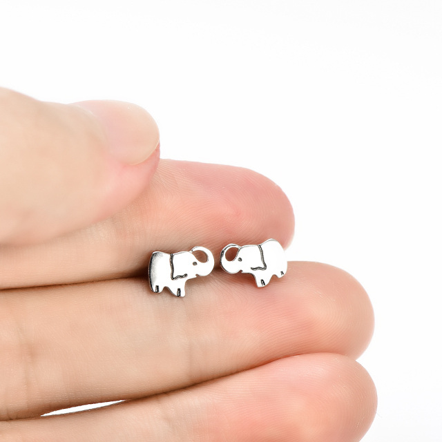 Sterling Silver Elephant Stud Earrings for Girls Women-5