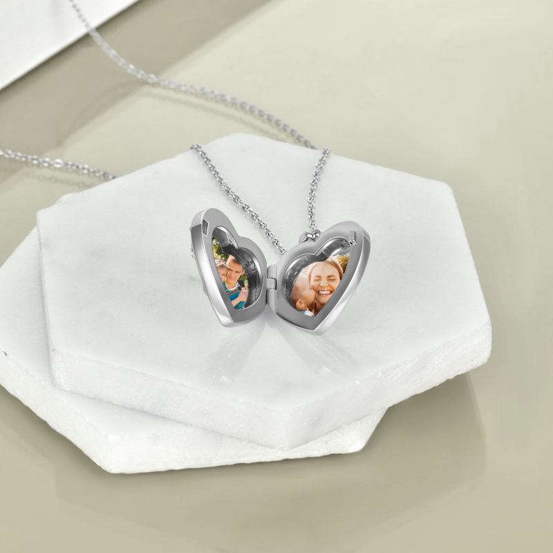 Collana con medaglione fotografico personalizzato in argento sterling con elefante e albero della vita, con parola incisa-3