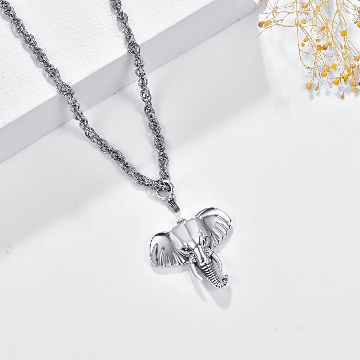 Sterling Silver Elephant Urn Necklace for Ashes with Cable Chain-5