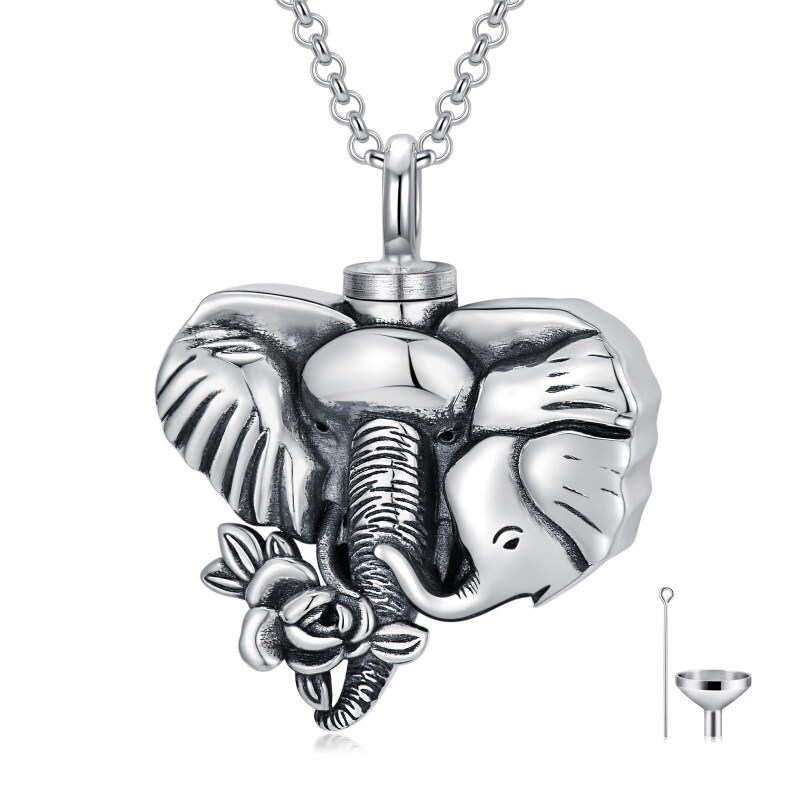 Collana con urna a forma di elefante in argento 925 per le ceneri-1