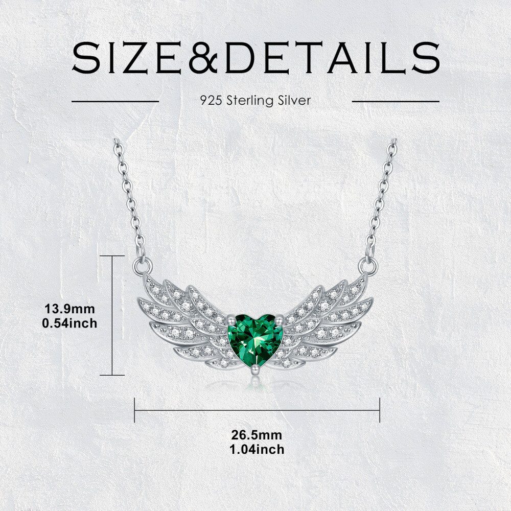 Sterlingzilveren smaragden engelvleugelhangerketting-6