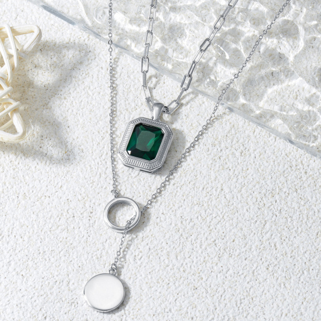 Sterling zilveren Emerald Crystal Disc paperclip ketting Y-ketting gelaagde ketting-3