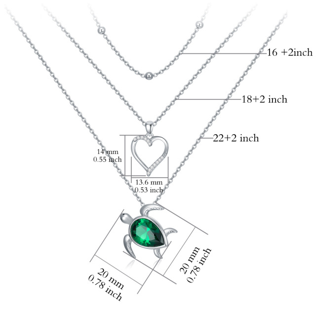 Collana a strati con cuore di tartaruga marina a forma di pera smeraldo in argento sterlin-5