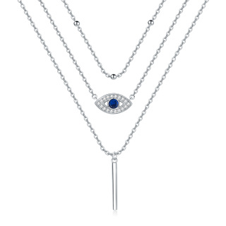 Sterling Silver Cubic Zirconia Evil Eye Bar Layered Necklace-10