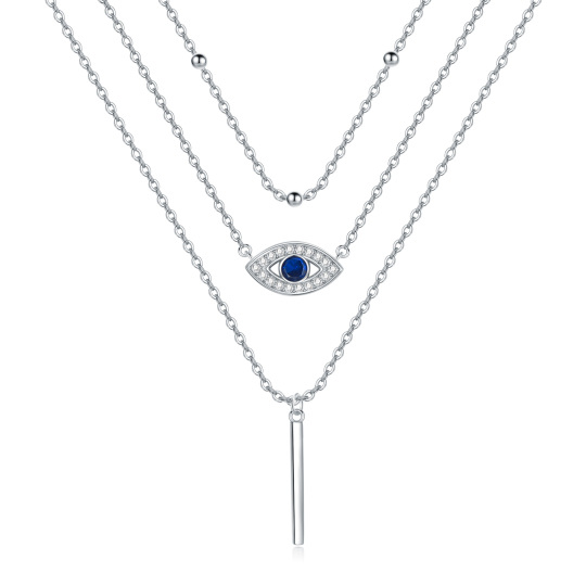 Srebrny naszyjnik z cyrkoniami Evil Eye Bar Layered Necklace