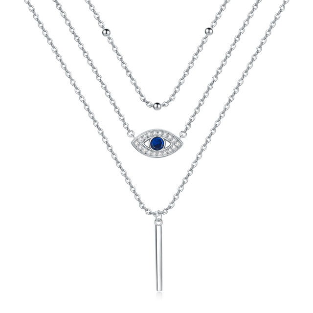 Sterling Silber Cubic Zirkonia Evil Eye Bar geschichteten Halskette-1