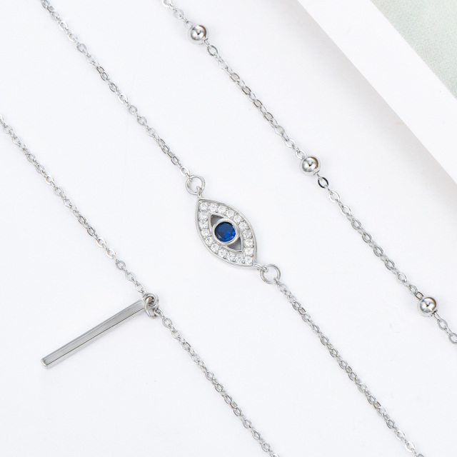 Plata de ley Circonita Evil Eye Bar Collar en capas-3