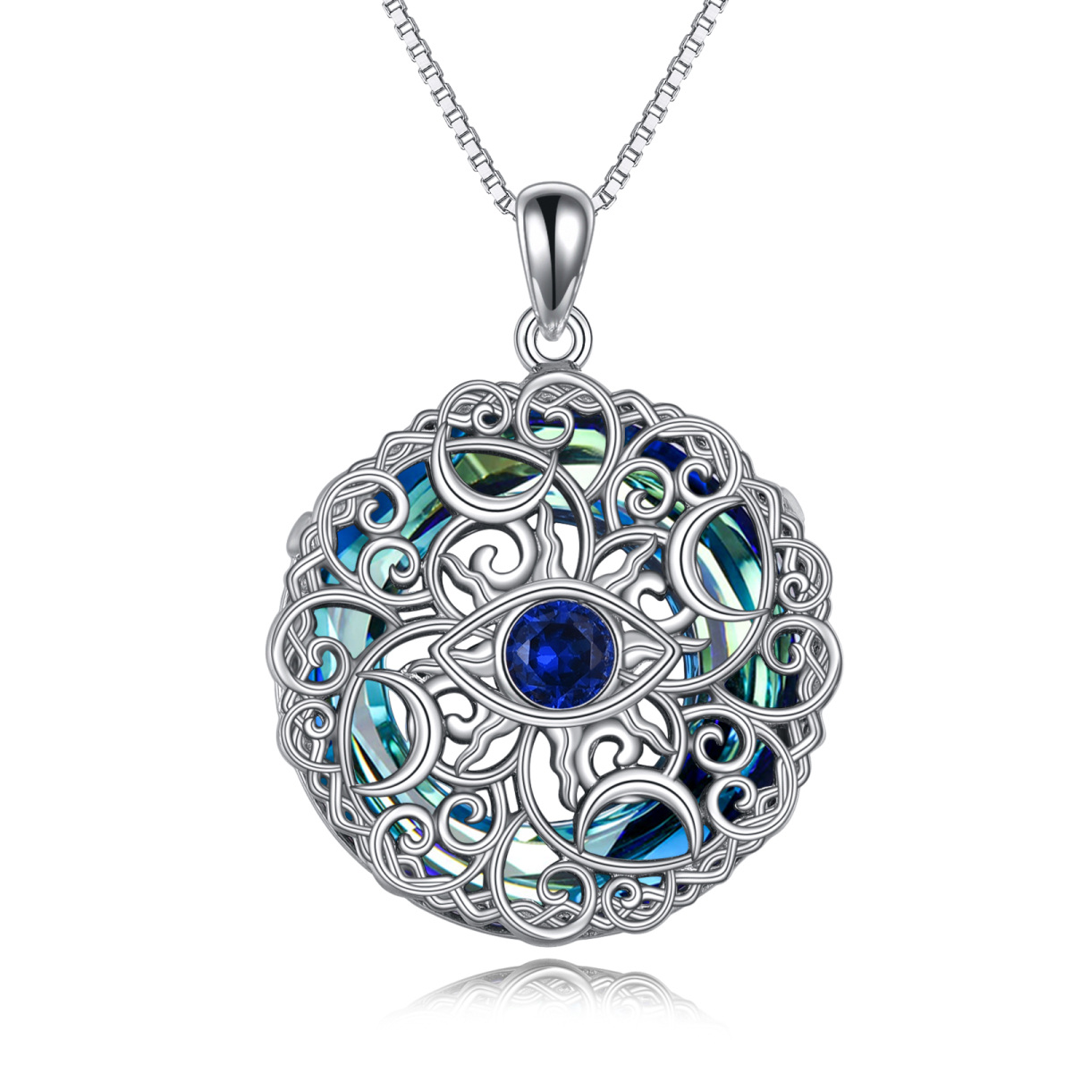 Collana con ciondolo di cristallo in argento sterling con nodo celtico del malocchio e dea della luna-1