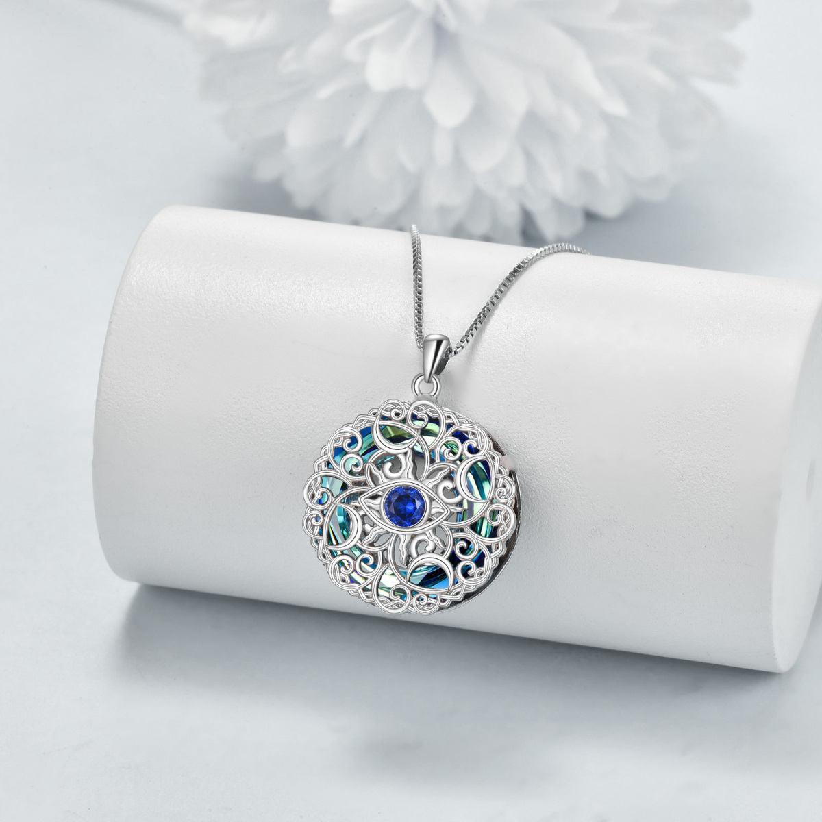 Plata de ley Evil Eye Celtic Nudo Luna Diosa Collar Colgante de Cristal-3