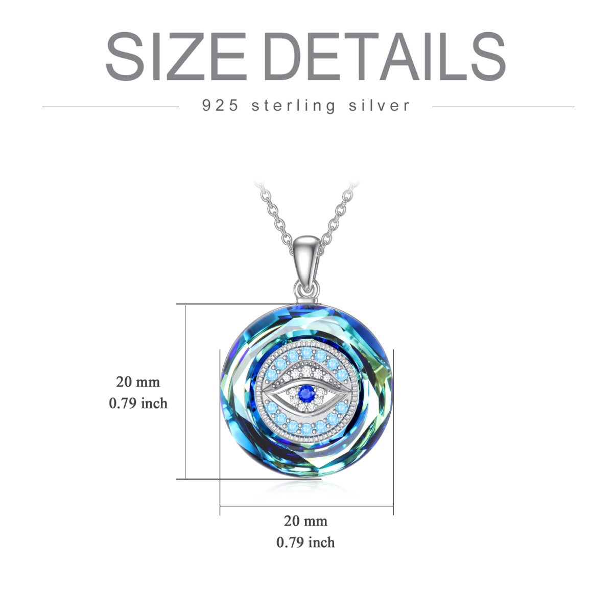 Sterling Silver Evil Eye Circular Shaped Blue Crystal Pendant Necklace-5