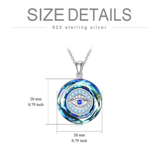 Sterling zilveren boze oog cirkelvormige blauwe kristal hanger ketting-5