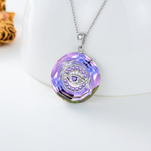 Collana con ciondolo di cristallo viola a forma di cerchio del malocchio in argento sterli-3