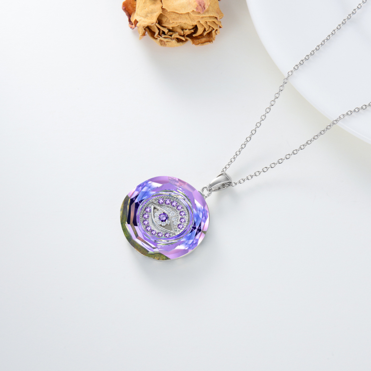 Collier en argent sterling avec pendentif en cristal violet en forme d'oeil maléfique circ-4